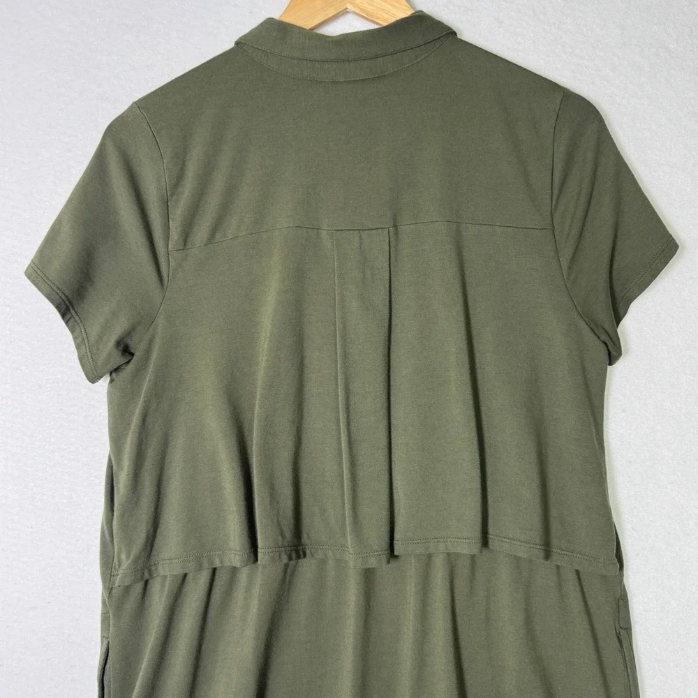 J Jill Womens Size Medium Olive Green Button Front‎ Shirt Dress Pockets Casual